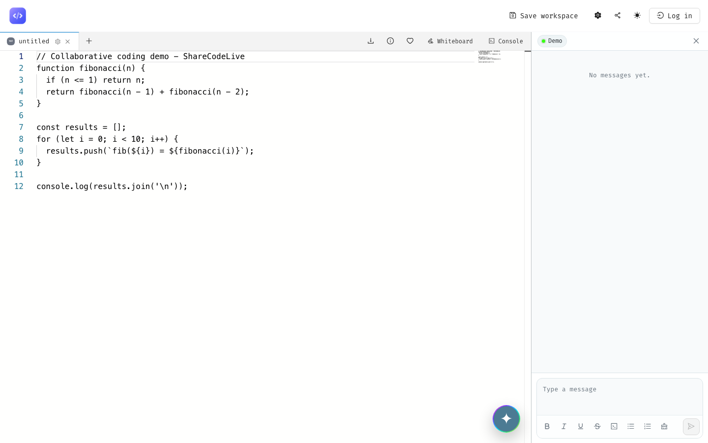 The ShareCodeLive editor workspace